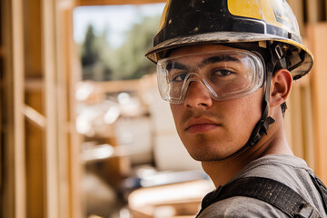 Poster - Young construction worker in protective gear at site