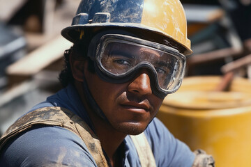 Poster - Construction worker wearing protective gear at a site
