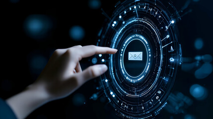 Poster - Digital Interaction, a hand engaging with a responsive technology interface, showcasing the fusion of human touch and digital feedback systems