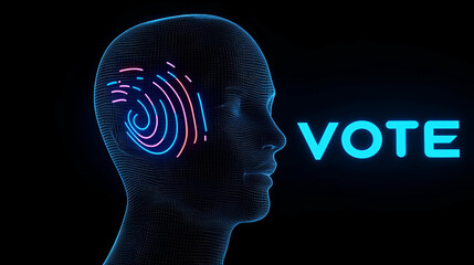 Poster - Voice wave bubbles surround a head profile, conveying the essence of communication and expression, blending sound and thought visually.