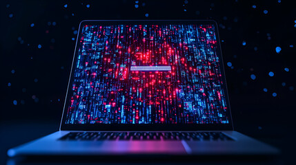 Poster - Hacked System Alert on Laptop Screen, a vivid display of cybersecurity threats, showcasing a warning message and digital chaos.