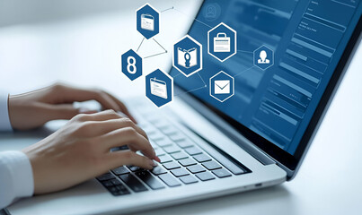 Poster - insurance selection interface, a laptop screen displays various insurance options with clear details