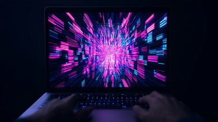 Poster - Digital workspace, modern laptop displaying an organized digital file system, vibrant colors, user-friendly interface, productivity in focus