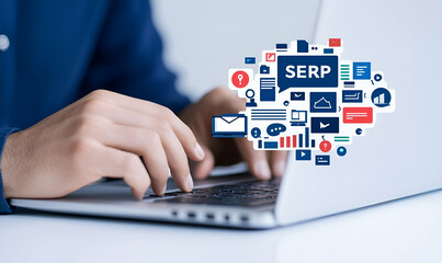 Poster - Engaged User with Laptop, a focused individual interacting with a laptop showcasing an engaging digital interface, absorbed in the task at hand.