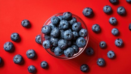 Wall Mural - Blueberries on a red background