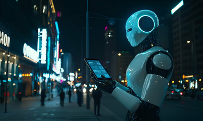 Poster - Chatbot Interaction, a person engaging with a smartphone displaying a dynamic chatbot interface, showcasing modern digital communication trends.