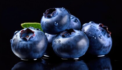 Wall Mural - Blueberries on a black background