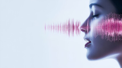 Poster - Voice Wave Expression, a profile silhouette with a vibrant speech bubble showcasing sound waves, representing communication and self-expression.