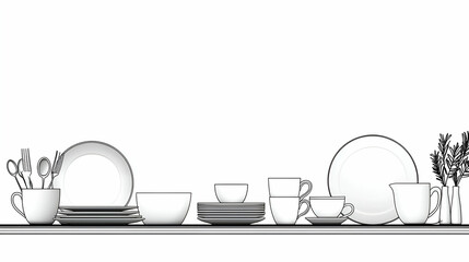 Poster - Minimalist table setting featuring an elegant arrangement of assorted dishes and a delicate cup, emphasizing simplicity and functionality.