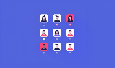 Poster - Video Call Interface Icon, a minimalistic design featuring user profiles and communication elements, ideal for digital communication platforms.