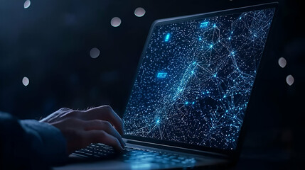 Poster - Data Analyst Engaged in Deep Analysis, focused on laptop with vibrant data charts, surrounded by a modern workspace atmosphere