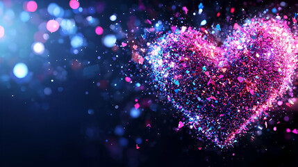 Poster - Vivid digital heart eruption, colorful energy radiating outward, abstract design conveying passion and emotion in a striking visual display
