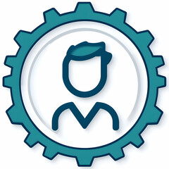 Poster - Symbol of progress, individual encased in a gear, signifying innovation and achievement, blending human potential with mechanical efficiency