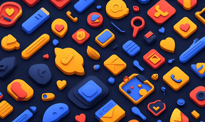 Poster - Vibrant Collection of Social Media Icons for Digital Platforms, Sleek Flat Design, Ideal for Websites and Apps, Engaging User Interface Elements
