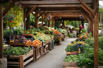 Aufkleber - Vibrant farmers market showcasing fresh produce and colorful vegetables in a lively outdoor environment. Generative AI