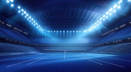 Wall Mural - a tennis stadium at night, bright lights shining down from the ceiling illuminating .