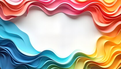 Poster - Colorful paper waves frame creates abstract background. Layered paper strips create dynamic wavy patterns in various vibrant hues. Abstract art piece offers versatile aesthetic for branding materials