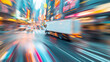 © bephoto - 都市の道路を駆け抜ける配送トラック