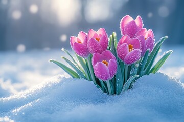 Sticker - Bouquet of pink tulip flowers in the forest