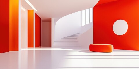 Poster - Modern office design with brand identity graphics on wall posters bright lighting wide angle view