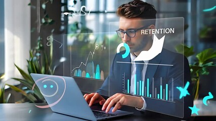 Aufkleber - Visualizing Customer Retention: Data-Driven Insights for Business Growth. Understand trends, boost loyalty, and improve strategies. Chart displays key metrics for effective customer relationship      