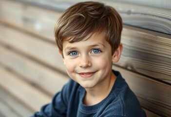 Wall Mural - Portrait of a 6-year-old boy with brown hair and blue eyes