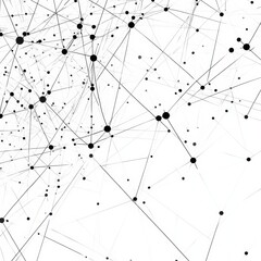 Poster - Network of black dots and lines creating a complex abstract pattern on a white background, symbolizing data connection and flow. Generative AI