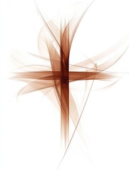 Poster - Cross design with swirling lines in warm brown tones on a white background. Generative AI