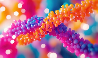 Poster - Colorful abstract molecular structure with vibrant beads and blurred background, showcasing intricate patterns and textures