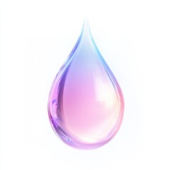 Poster - Clear and colorful water droplet glowing with pastel hues suspended in mid air against a white background. Generative AI