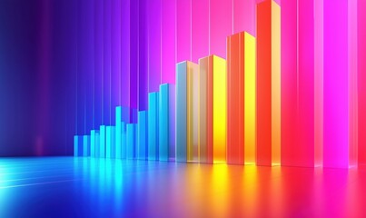 Poster - Colorful 3D Bar Graph Representing Data Growth with Vibrant Neon Colors and Smooth Reflections