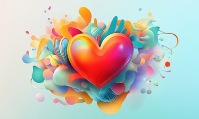 Poster - colorful abstract heart design with vibrant shapes and patterns, showcasing love and creativity in a