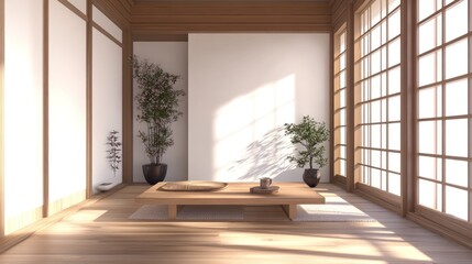 Wall Mural - Serene Minimalist Japanese Tea Room Design