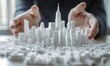 © Vergiliy - 3D Printed City Model with Hands Emphasizing Urban Landscape and Iconic Skyscrapers