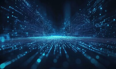 Aufkleber - Futuristic digital landscape with glowing blue particles and lines creating a sense of depth and motion