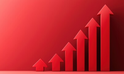 Poster - Red upward arrows representing growth, progress, and success in business or finance, showcasing increasing trends and positive performance