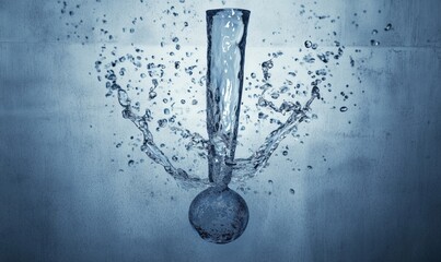 Poster - Water splash with glass tube and sphere creating dynamic motion and texture in blue tones