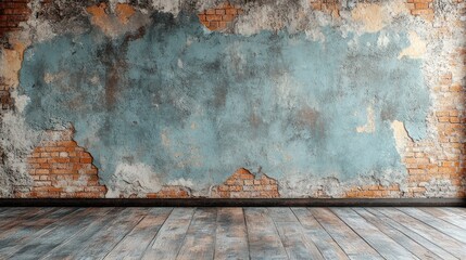 Wall Mural - Rustic room with exposed brick wall and wooden floor.