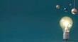 © StyleMuse - Glowing light bulb with floating spheres on teal background