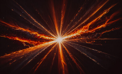 Poster - A bright orange light is shining through a dark background. The light is surrounded by a lot of orange and red sparks. The image has a dreamy, surreal quality to it