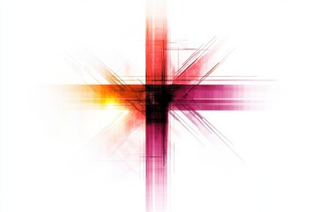 Fototapete - Abstract artwork featuring intersecting lines and vibrant colors with a bold center design in a light background. Generative AI