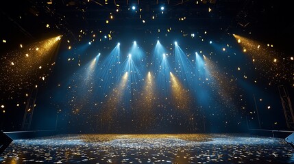 Wall Mural - golden glitter and stage lights shining down creating a glamorous atmosphere for product display and
