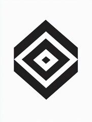 Aufkleber - Geometric black and white design featuring concentric shapes and a central square located on a plain background. Generative AI