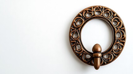 Wall Mural - Ornate bronze circular handle on white background, ideal for design projects