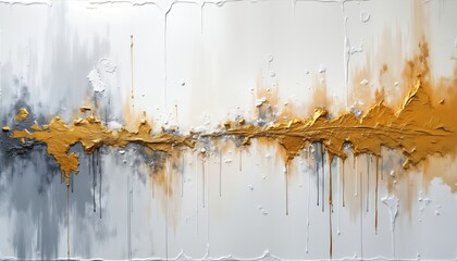Poster - Abstract art piece. Gold, white colors mix with grey. Oil painting style with textured paste structure. Creative art design. Decorative wall art. Beautiful colourful piece. Modern art style. Unique