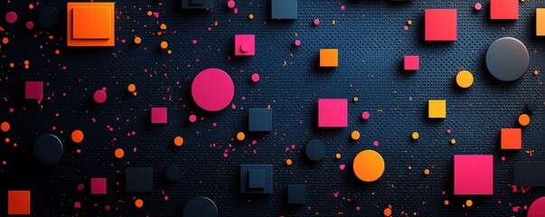 Wall Mural - Colorful geometric shapes on a dark futuristic digital background