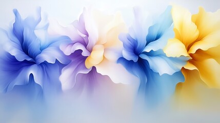 Aufkleber - A painting of four flowers in various colors, including blue, yellow, and white. The flowers are arranged in a row, with the blue one on the left, the yellow one in the middle. AI generated.