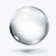 Wall Mural - a single, translucent smooth gray sphere floating with a subtle shadow beneath it, on transparent ba