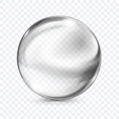 Wall Mural - a single, translucent smooth gray sphere with glares and subtle soft shadow beneath it, on transpare