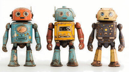 Wall Mural - Discover the charms of an isolated vintage tin robot toy set against a clean white background for unique home decor and collectible appeal. Vintage Robot. Illustration